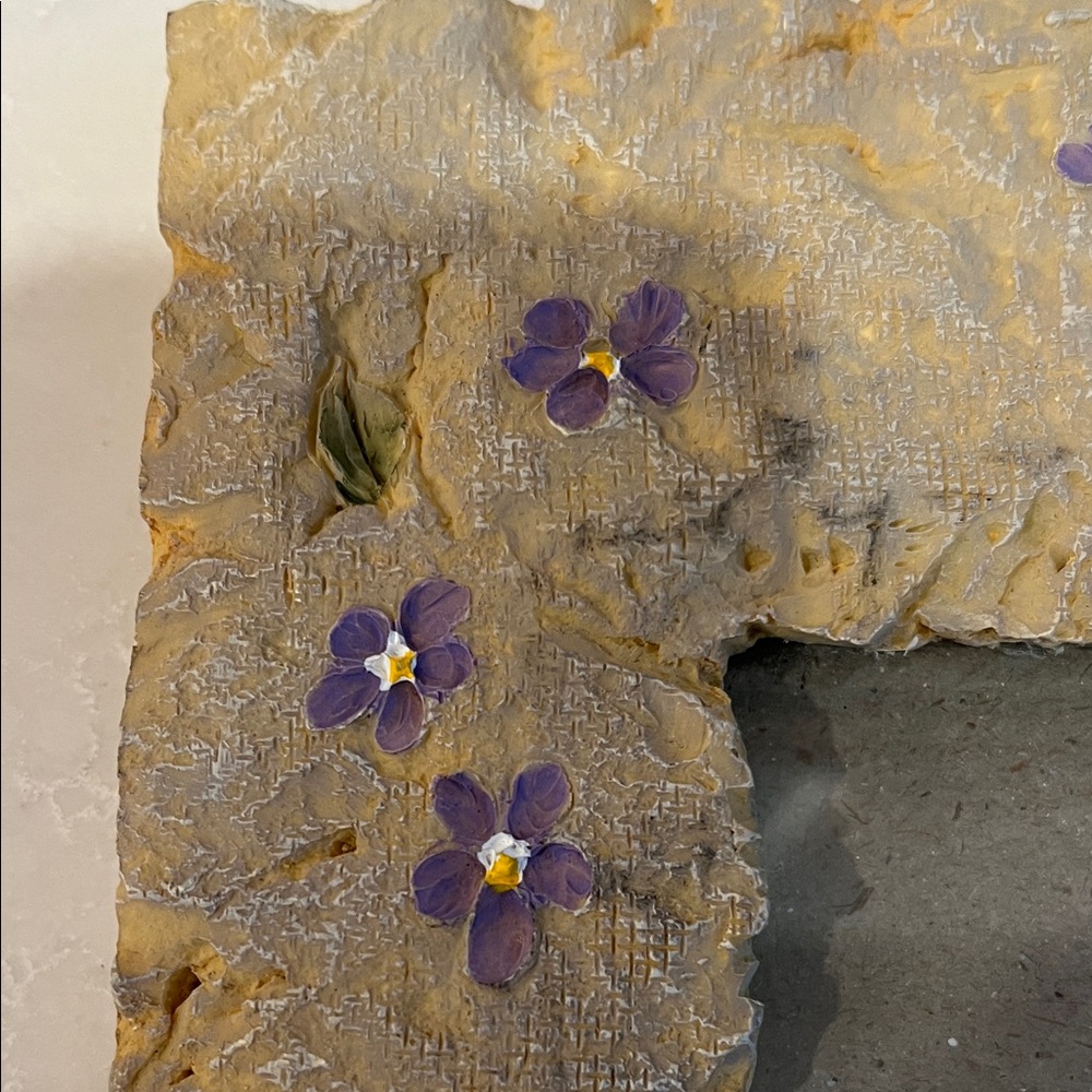 Floral Stone Picture Frame 3 1/2 X 4 Photo Square Rustic Texture Appearance - Picture 3 of 5